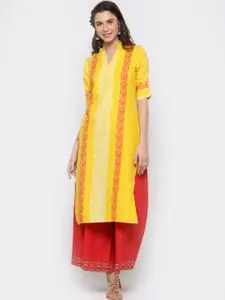 Sera Women Yellow & Red Printed Straight Kurta