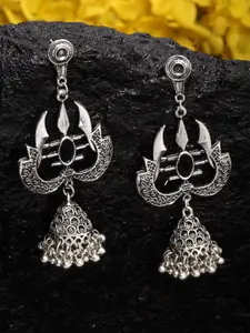 Moedbuille Silver-Toned Brass-Plated Quirky Oxidised Jhumkas