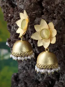 Moedbuille Gold-Plated & Green Dome Shaped Handcrafted Jhumkas