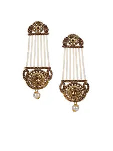 ANIKAS CREATION Gold-Plated & White Pearl Studded Classic Drop Earrings