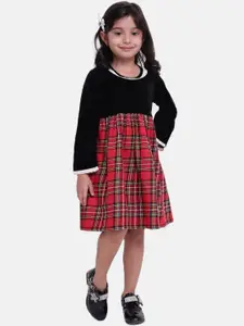 BownBee Girls Black Checked Fit and Flare Dress