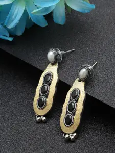Moedbuille Gold-Plated & Black Handcrafted Teardrop Shaped Drop Earrings