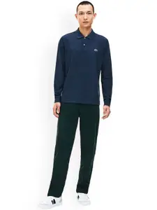 Lacoste Men Blue Solid Polo Collar Pure Cotton T-shirt