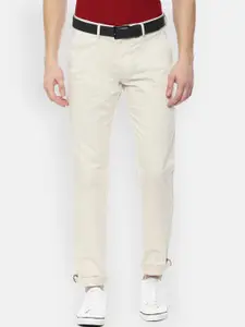 Louis Philippe Sport Men Off-White Slim Fit Solid Regular Trousers