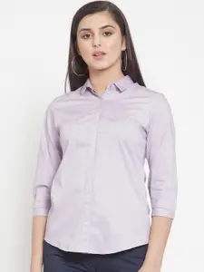 Hancock Women Lavender Solid Slim Fit Formal Shirt