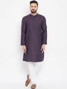 even Men Purple Solid Straight Kurta
