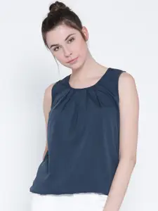 Sera Women Teal Blue Solid Blouson Top