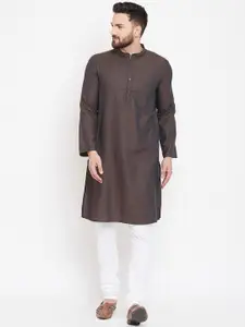 even Men Brown Solid Straight Kurta