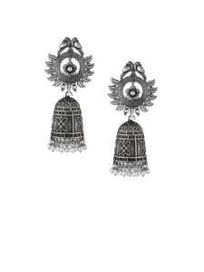 Adwitiya Collection Silver-Plated Oxidised Dome Shaped Jhumkas
