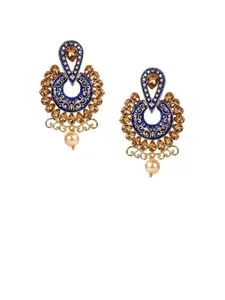 ANIKAS CREATION Gold-Plated & Blue Circular Drop Earrings