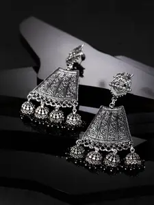 Moedbuille Silver-Plated & Black Dome Shaped Handcrafted Drop Earrings