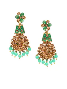 ANIKAS CREATION Green & Gold-Plated Enamelled Classic Drop Earrings