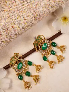 ANIKAS CREATION Gold-Plated & Green Enamelled Animal Shaped Drop Earrings