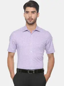 Louis Philippe Permapress Men Purple & Off-White Regular Fit Checked Formal Shirt