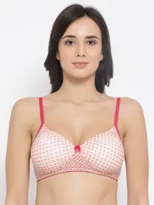 Clovia Pink & Off-White Printed Non-Wired Lightly Padded T-shirt Bra BR1804O2432B