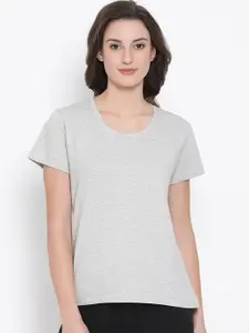 Clovia Women Grey Melange Solid Round Neck T-shirt