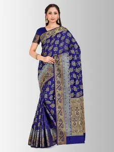 MIMOSA Navy Blue Art Silk Woven Design Kanjeevaram Saree