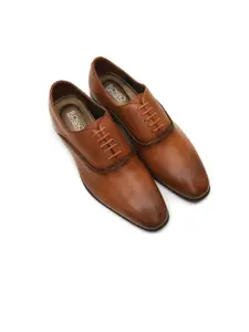 ROSSO BRUNELLO Men Tan Brown Solid Formal Leather Oxfords