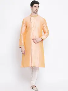 Sanwara Men Peach-Coloured & Peach-Coloured Woven Design Straight Kurta