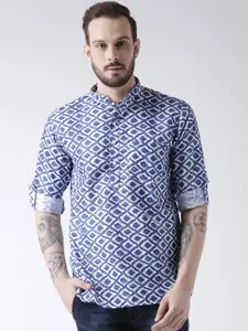 Hangup Men Blue & White Printed Straight Kurta
