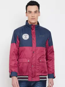 JUMP USA Men Navy Blue & Red Colourblocked Lightweight Bomber Jacket
