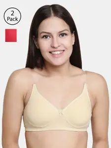 Floret Beige & Red Solid Non-Wired Lightly Padded T-shirt Bra F20560