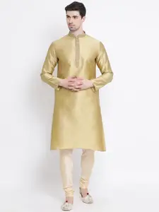 Sanwara Men Gold-Toned Woven Design Silk Kurta