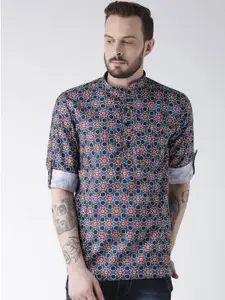 Hangup Men Blue & Black Printed Straight Kurta