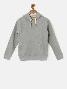 Instafab Boys Grey Melange Solid Hooded Sweatshirt