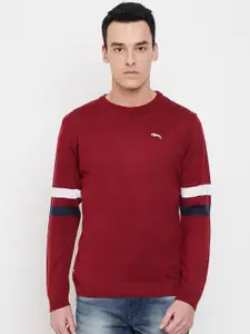 JUMP USA Men Maroon Solid Acrylic Pullover Sweater