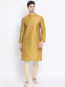 Sanwara Men Gold-Toned & Gold-Toned Woven Design Straight Kurta