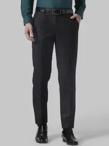 Park Avenue Men Charcoal Grey Self Design Regular Fit Formal Trousers