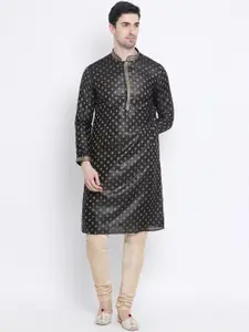 Sanwara Men Black & Gold-Coloured Woven Design Straight Kurta