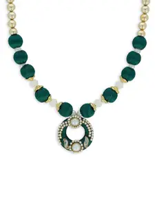 AKSHARA Girls Green & Gold-Plated Alloy Handcrafted Necklace