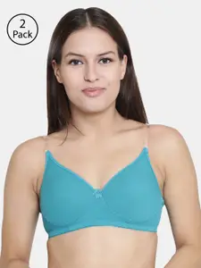 Floret Pack of 2 Blue Solid Non-Wired Lightly Padded T-shirt Bras