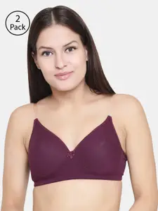 Floret Pack of 2 Burgundy Solid Non-Wired Lightly Padded T-shirt Bra F20560
