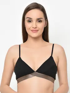 Da Intimo Black Solid Lightly Padded Non-Wired Styled Back Bralette Bra DI-1248