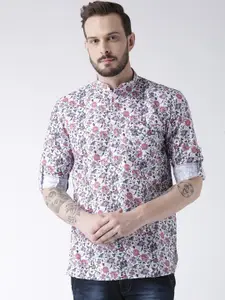 Hangup Men White Floral Print Straight Kurta