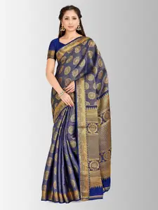MIMOSA Navy Blue & Golden Art Silk Woven Design Kanjeevaram Saree