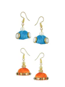 AKSHARA Blue & Orange Dome Shaped Drop Earrings