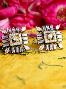 Bhana Fashion Gunmetal-Toned American Diamond Rhodium-Plated Diamond Shaped Studs