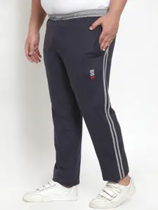 plusS Men Navy Blue Solid Straight-Fit Track Pants