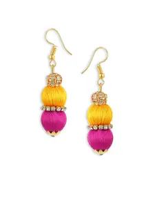 AKSHARA Pink & Gold-Plated Handcrafted Circular Drop Earrings