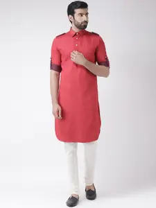 KISAH Men Red Solid Straight Kurta
