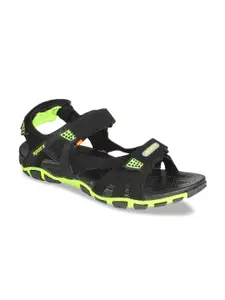Sparx Men Black & Fluorescent Green Sports Sandals