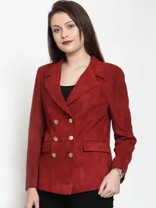 AUDSTRO Maroon Double Breasted Red Blazer