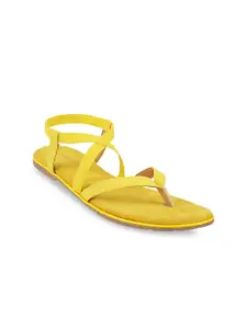 Metro Women Yellow Solid Open Toe Flats
