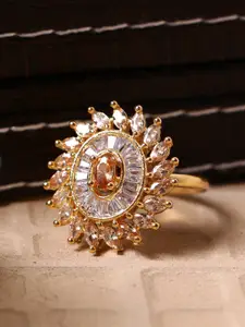 Bhana Fashion Gold-Plated & Champagne AD-Studded Handcrafted Finger Ring