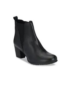 Delize Women Black Solid High-Top Heeled Chelsea Boots