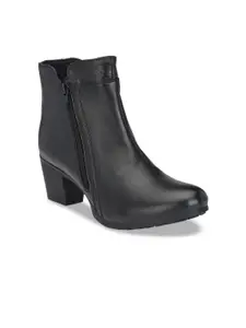Delize Women Black Textured Heeled Boots